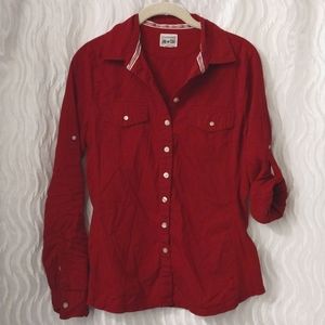 Converse One Star M long sleeve roll up shirt tab button down raspberry maroon